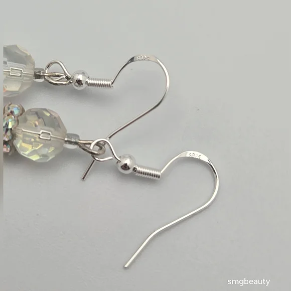 Handmade Sterling Silver AB Crystal Christmas Earrings 2” Swarovski Style - Picture 3 of 8